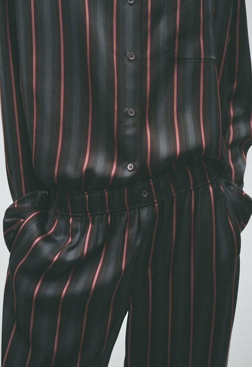 H&M - H&M Studio:  Satin pull-on trousers - dark grey/striped
