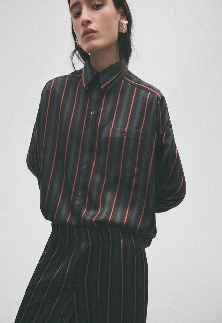 H&M - H&M Studio:  Satin pull-on trousers - dark grey/striped