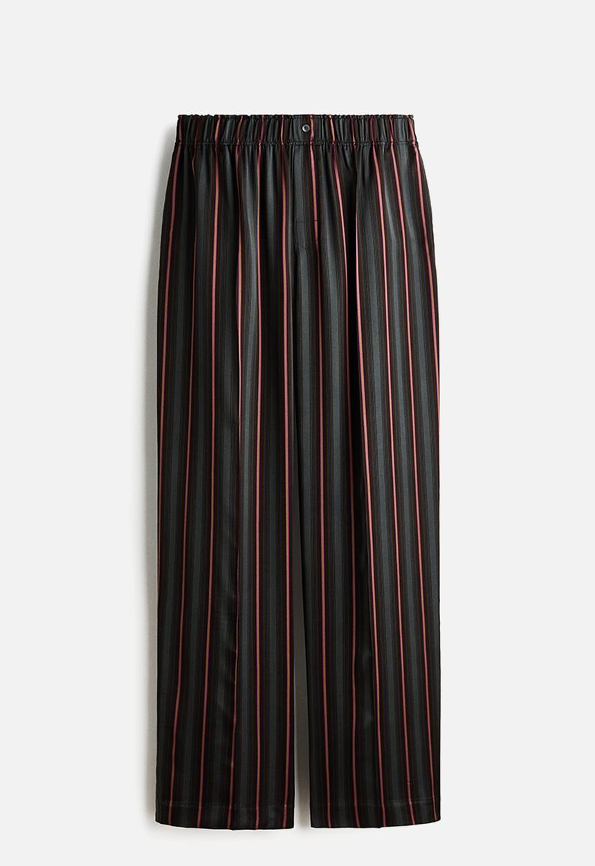 H&M - H&M Studio:  Satin pull-on trousers - dark grey/striped