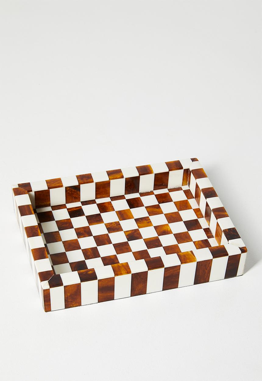 Sixth Floor - Check Inlay Trinket Tray - Natural