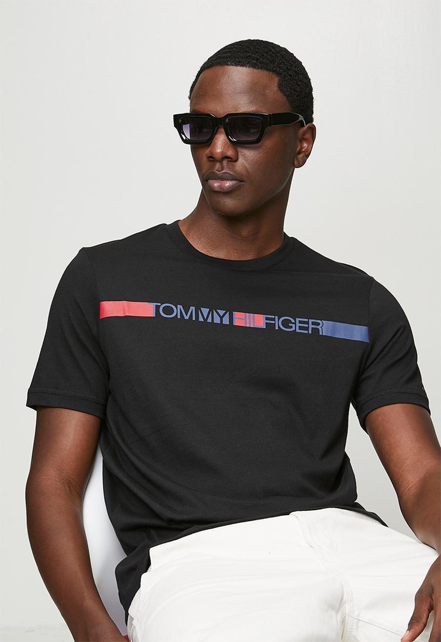 Tommy Hilfiger - Brand love  stripe tee - black