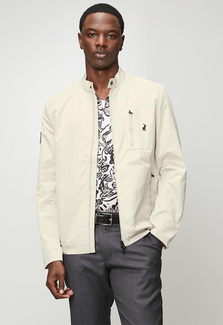 POLO - Mens pjc long sleeve quilted biker jacket - natural 
