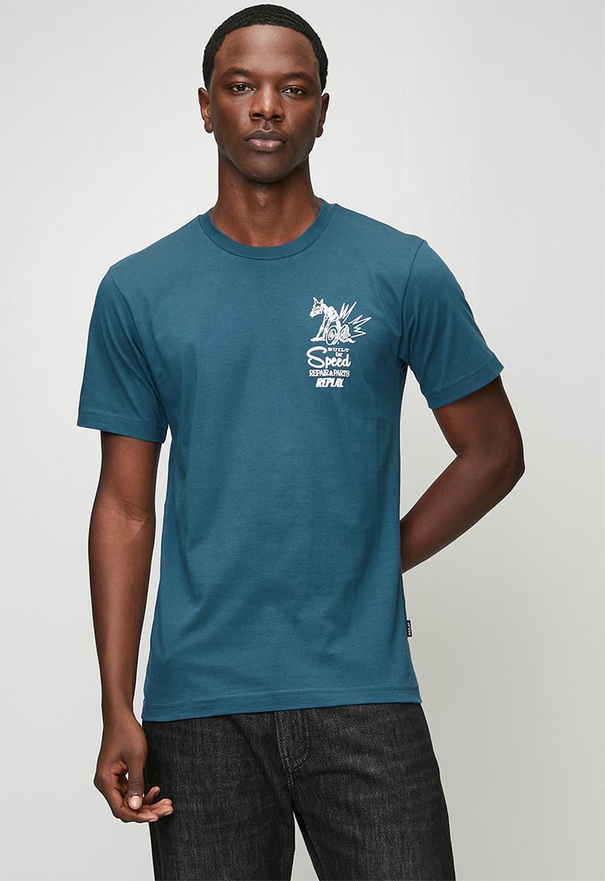 Replay - Miami Print T-Shirt - Petrol Blue