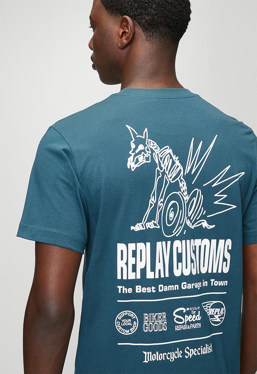 Replay - Miami Print T-Shirt - Petrol Blue