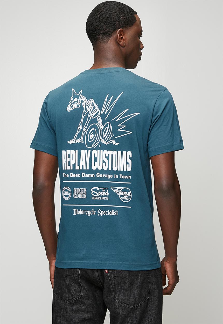 Replay - Miami Print T-Shirt - Petrol Blue
