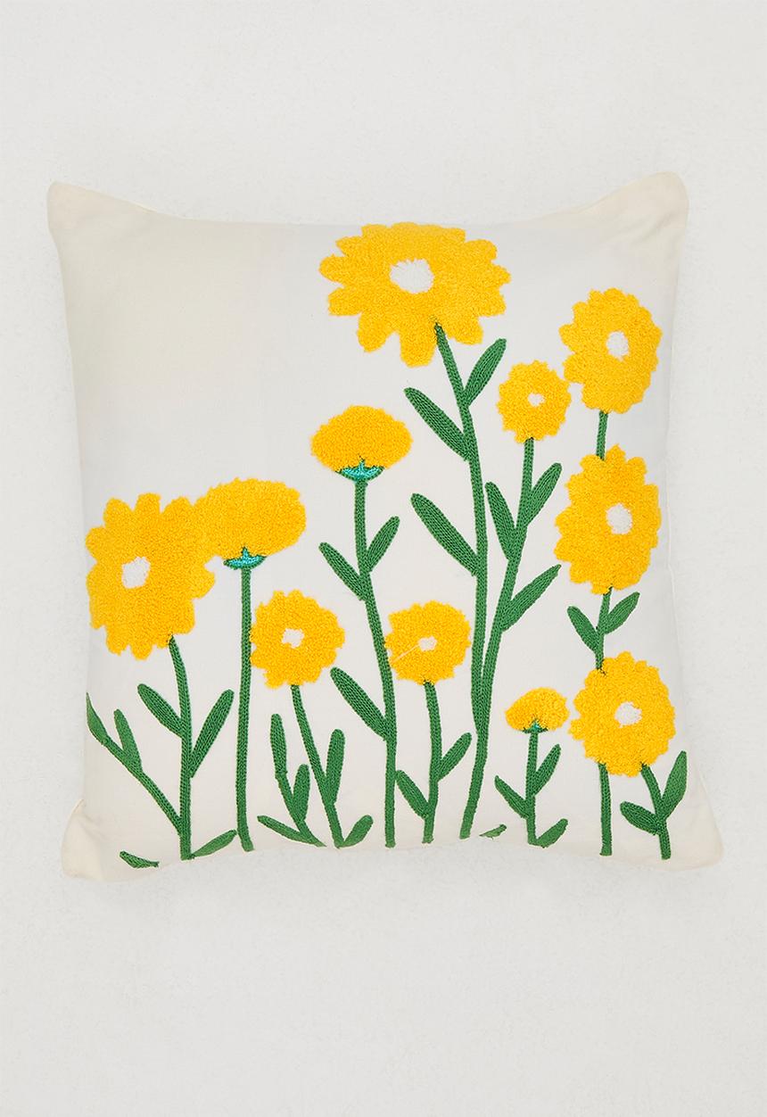 Pop Candy - Tufted yellow daisy garden cushion - white/multi