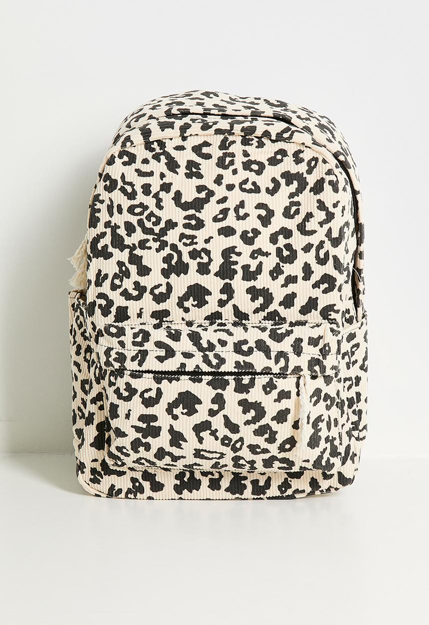 Pop Candy - Leopard print corduroy backpack - cream