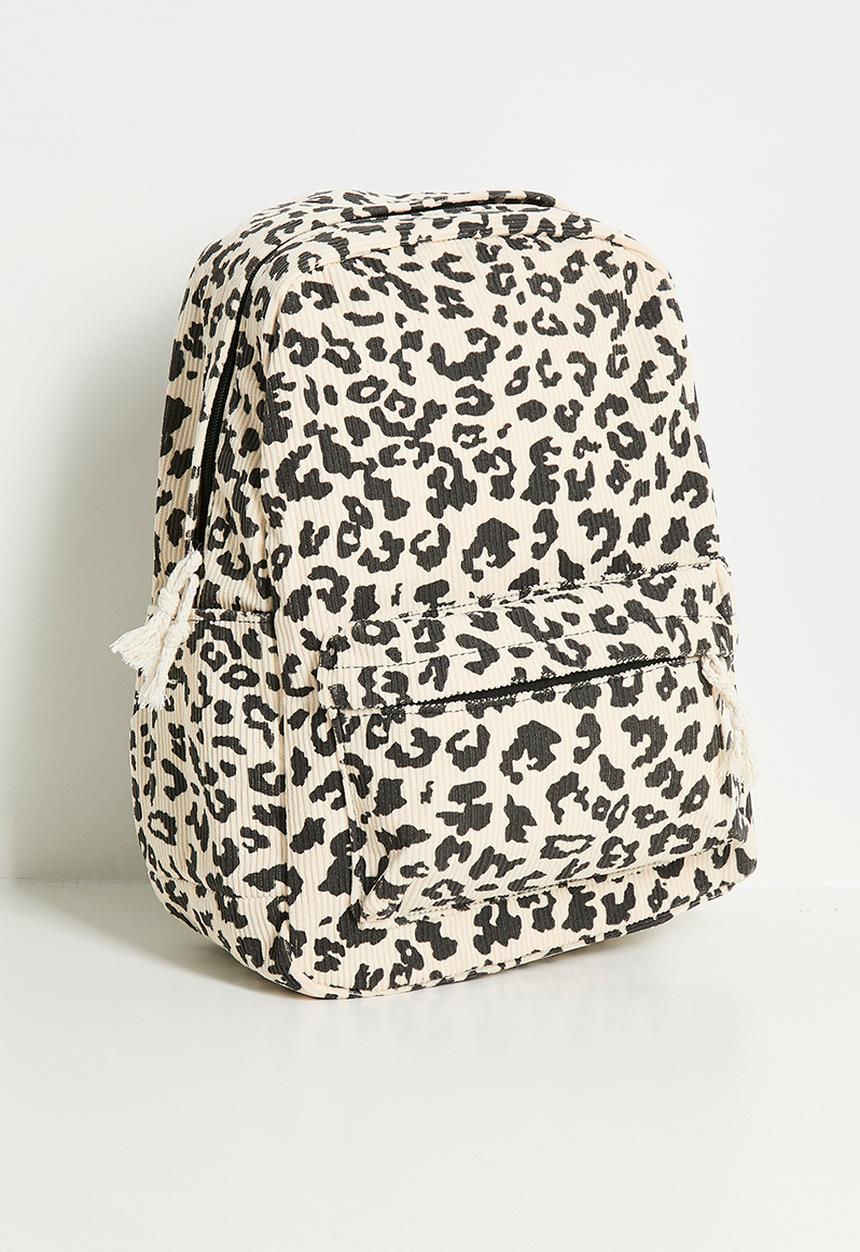 Pop Candy - Leopard print corduroy backpack - cream