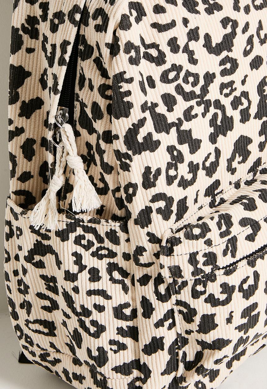 Pop Candy - Leopard print corduroy backpack - cream