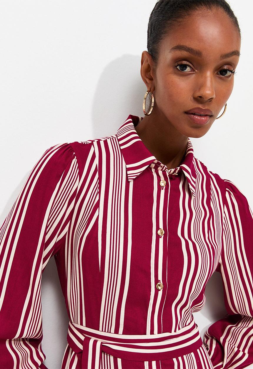 New Look - Emma Stripe Shirt Midi Dress - Red