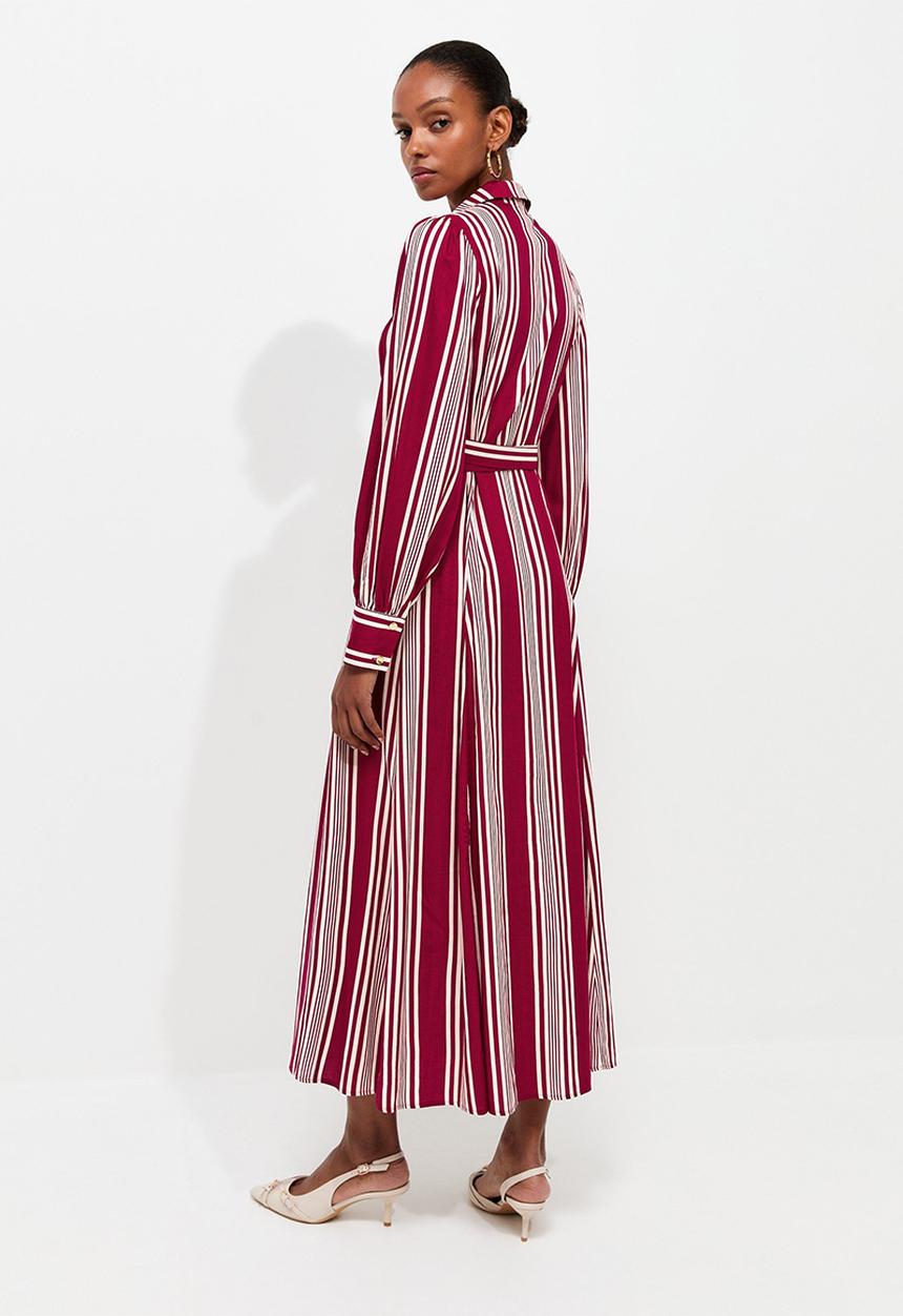New Look - Emma Stripe Shirt Midi Dress - Red
