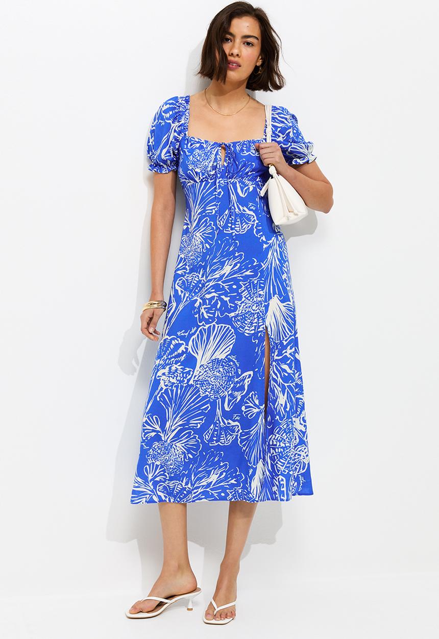 New Look - Sketchy coral twist front midi dress - blue
