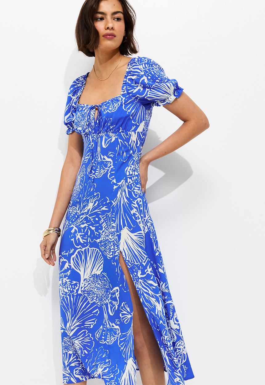 New Look - Sketchy coral twist front midi dress - blue