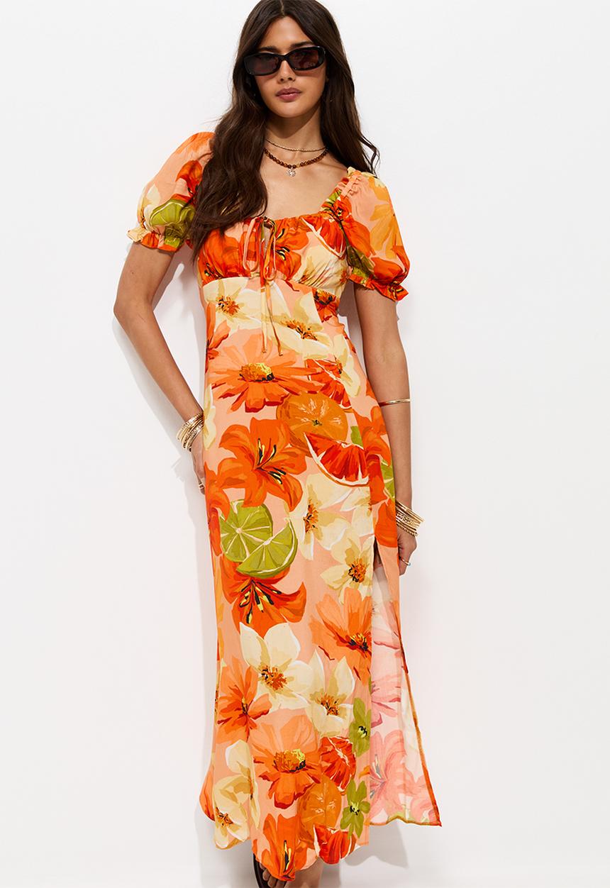 New Look - Sally fruit twist front midi - orange