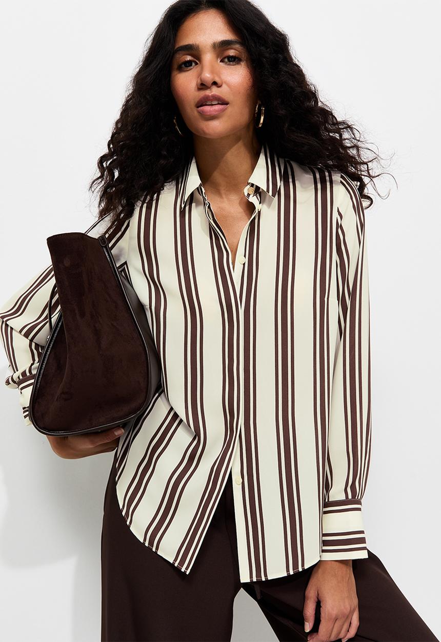 New Look - K Claire Print Long Sleeve Shirt - Brown