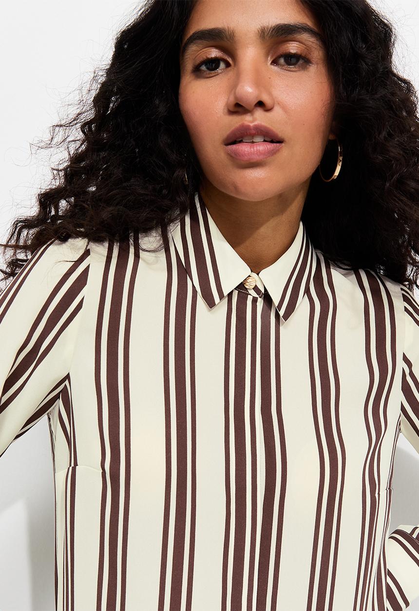 New Look - K Claire Print Long Sleeve Shirt - Brown