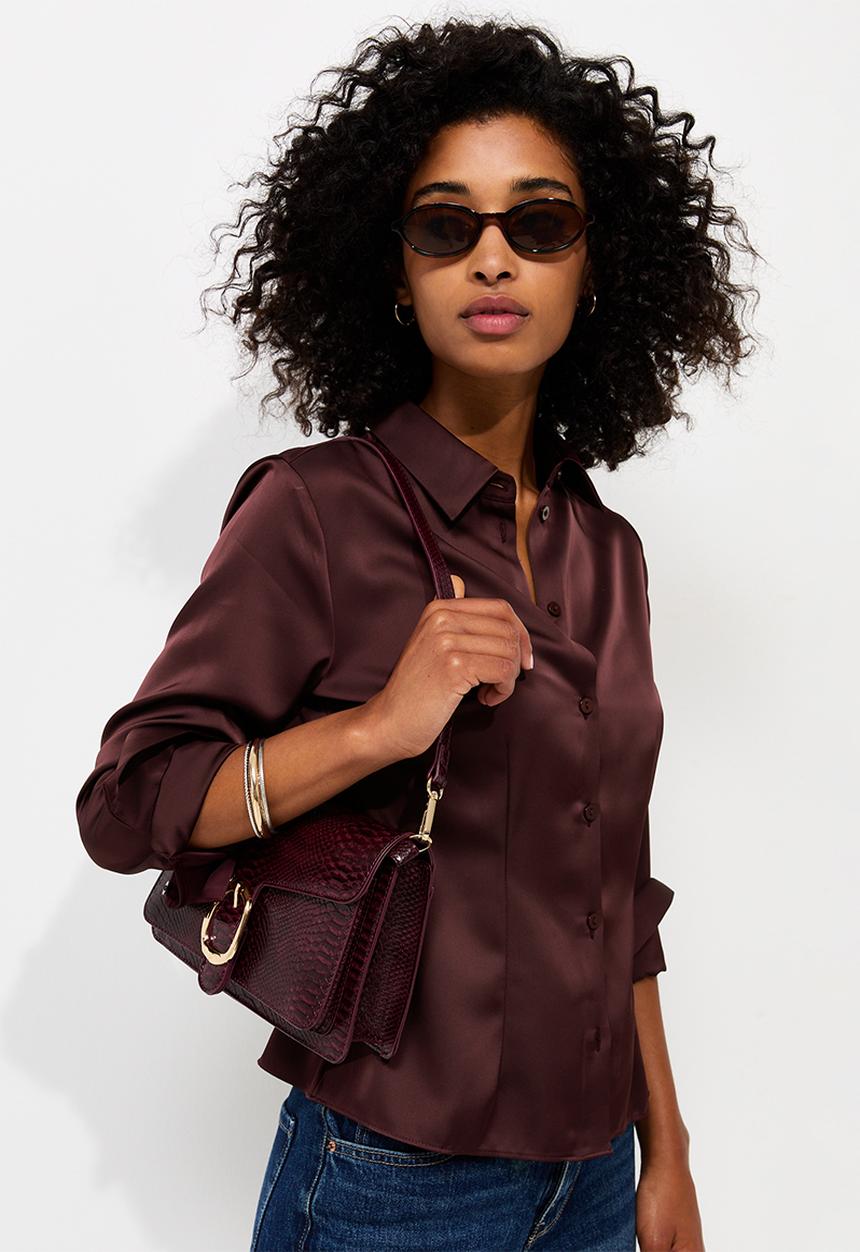New Look - K Santana Waisted Satin Shirt - Brown