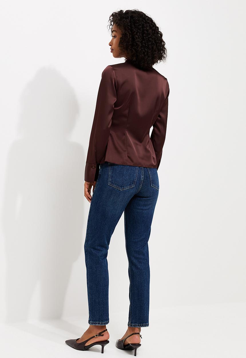 New Look - K Santana Waisted Satin Shirt - Brown