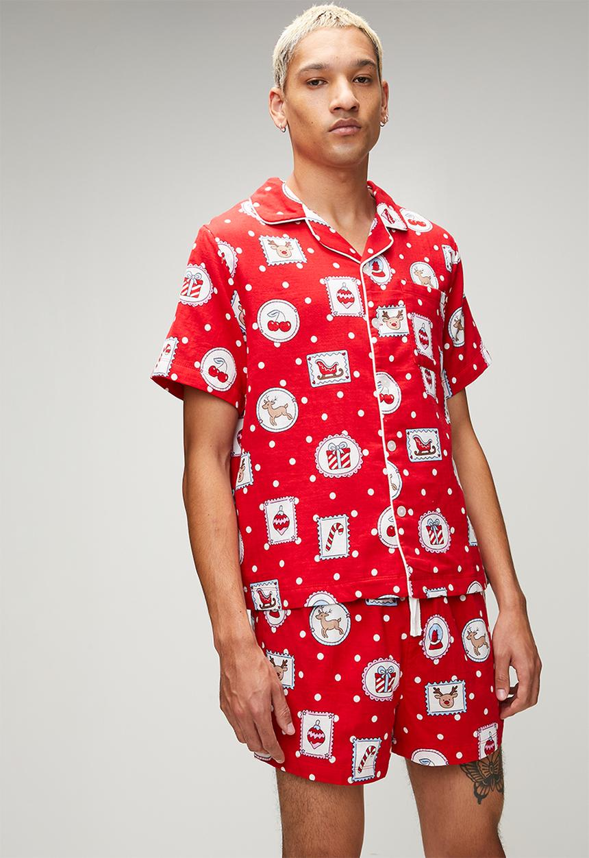 Cotton On - Adults Woven Family Xmas Pj Set-Varsity Red/Rudolph Spot