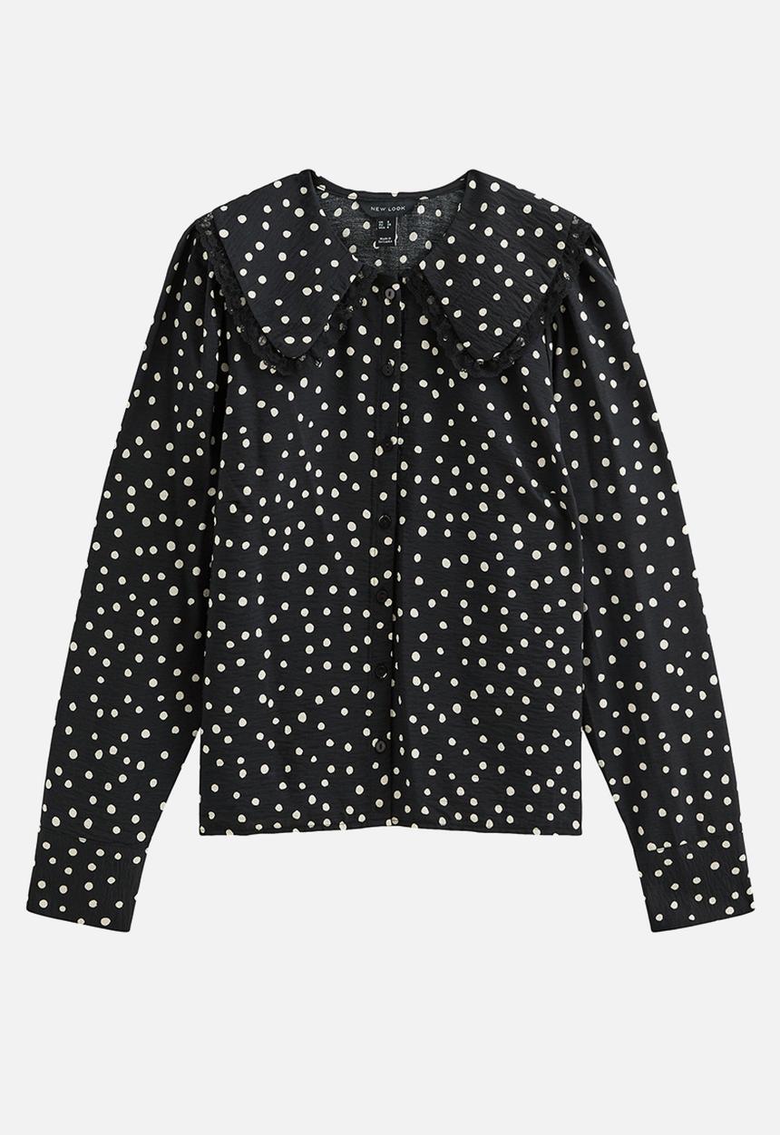 New Look - Betsy Frill Lace Collar Shirt - Black