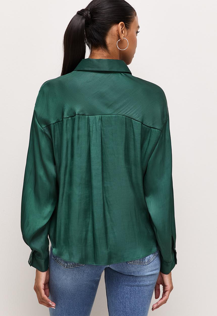 New Look - K Sue Satin Twist Shirt - Pine Green