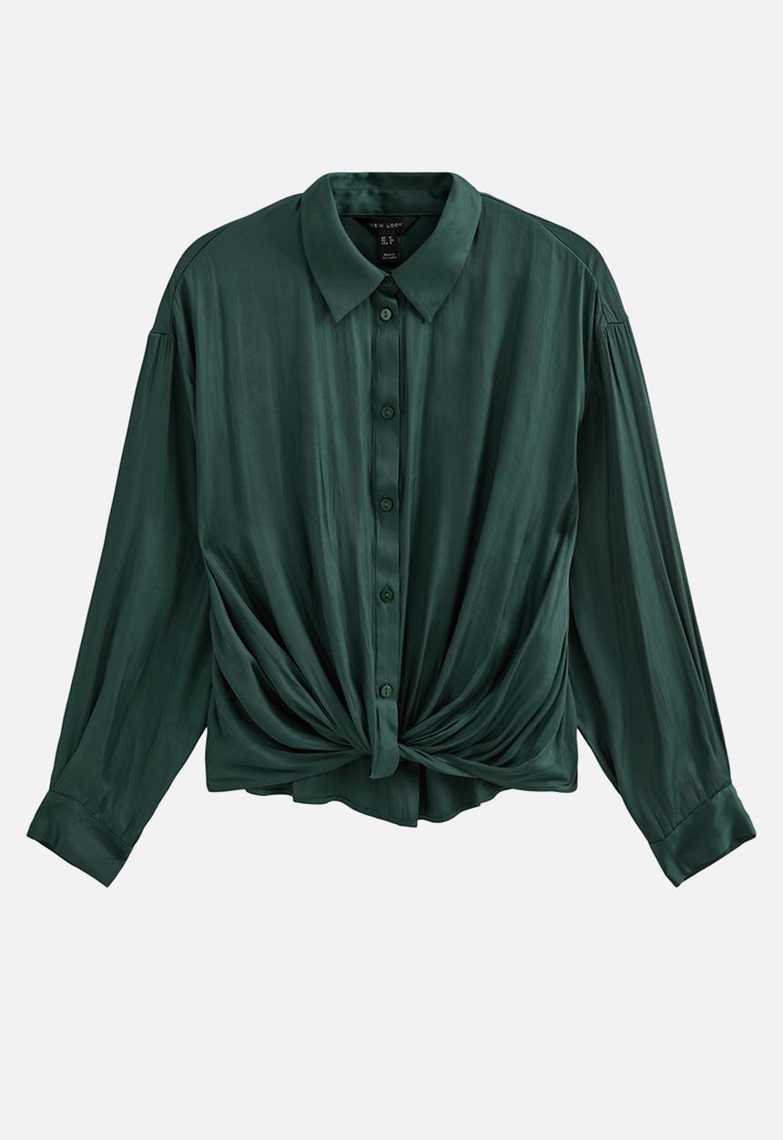 New Look - K Sue Satin Twist Shirt - Pine Green