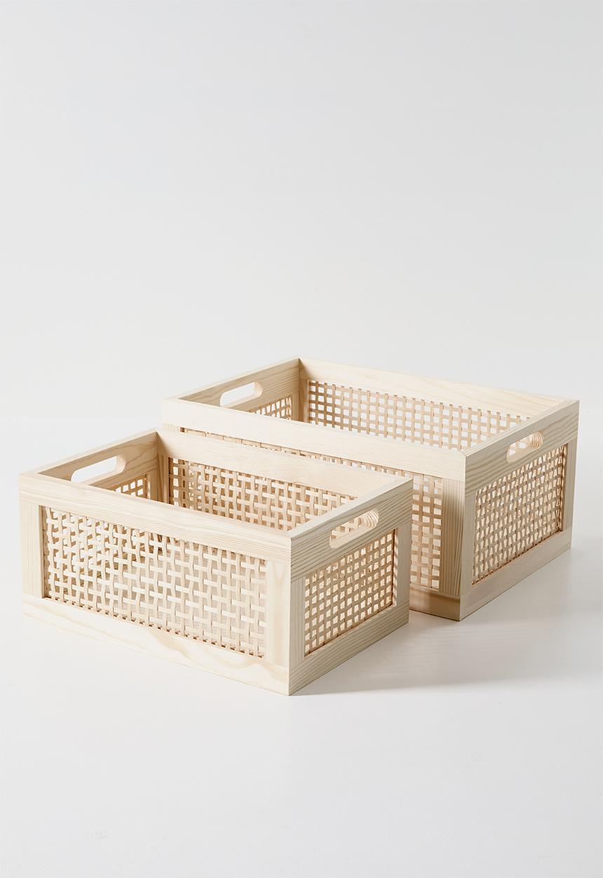 Pop Candy - Small rattan detail storage box - light beige