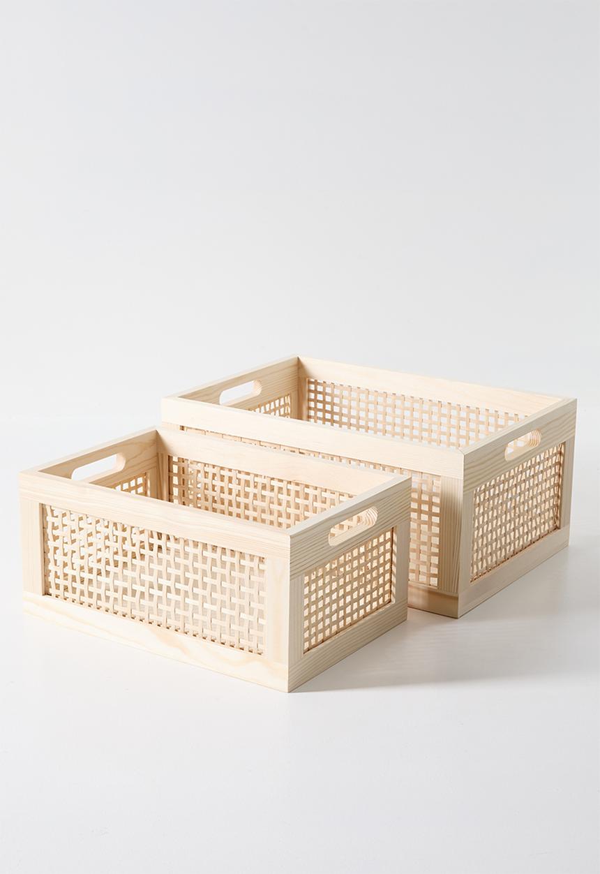 Pop Candy - Medium rattan detail storage box - light beige