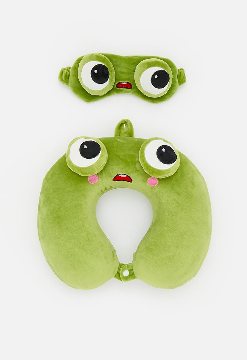 Pop Candy - Plush open-eyed character neck pillow set - moss green