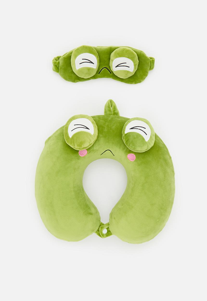 Pop Candy - Plush close-eyed character neck pillow set - moss green