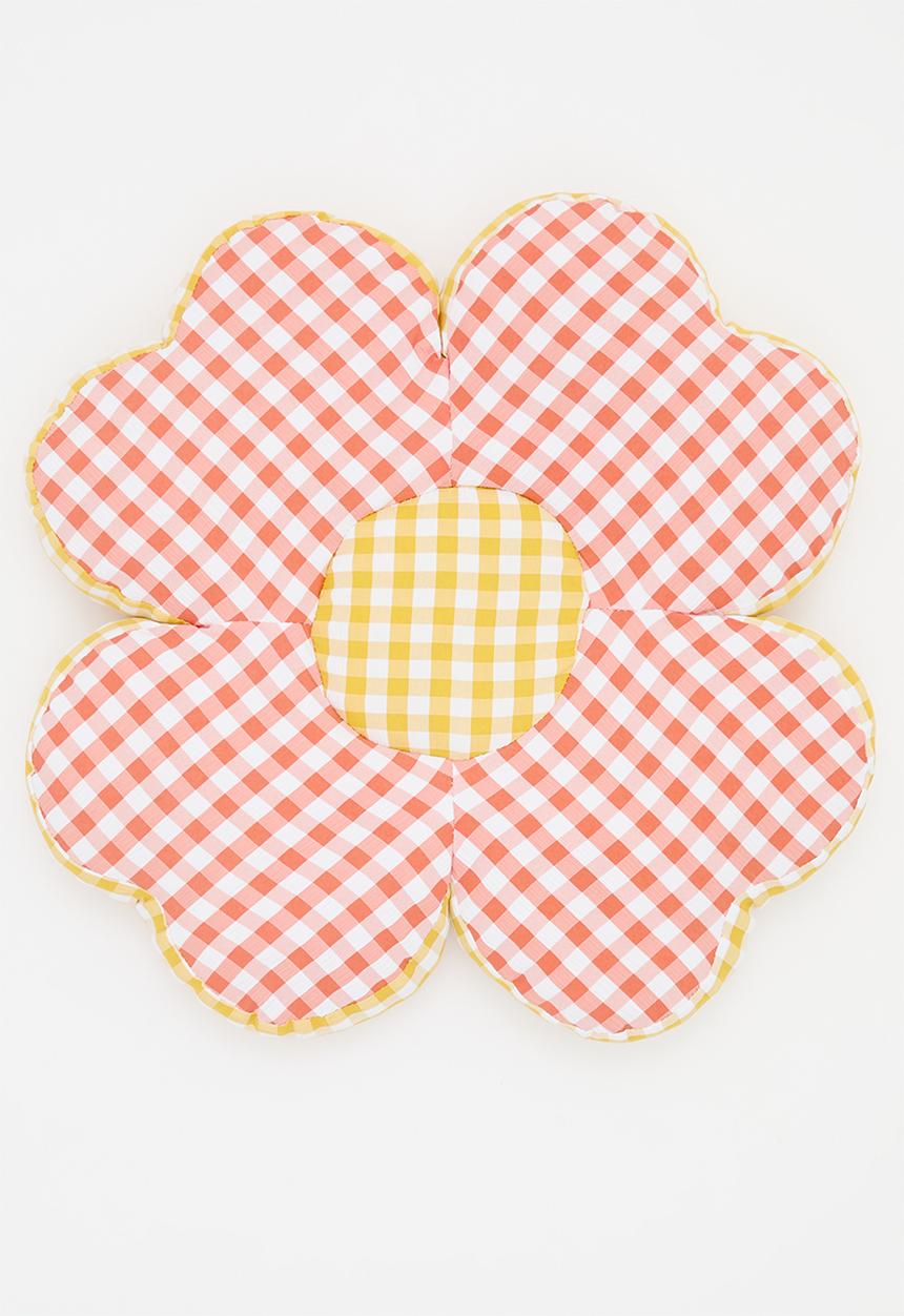 Pop Candy - Gingham flower-shaped cushion - red/yellow