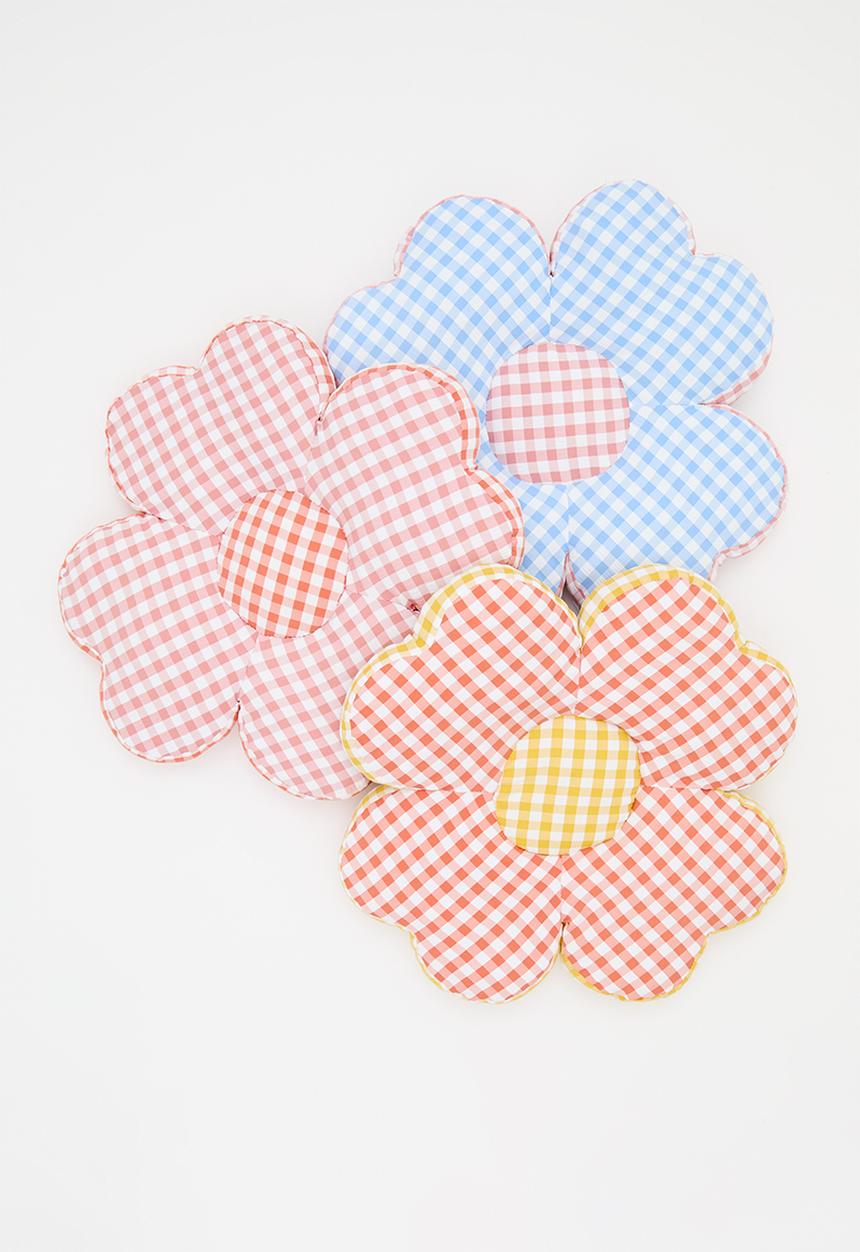 Pop Candy - Gingham flower-shaped cushion - red/yellow