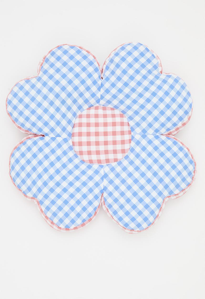 Pop Candy - Gingham flower-shaped cushion - blue/pink