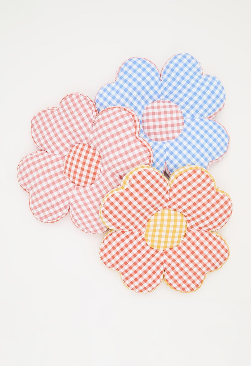 Pop Candy - Gingham flower-shaped cushion - blue/pink