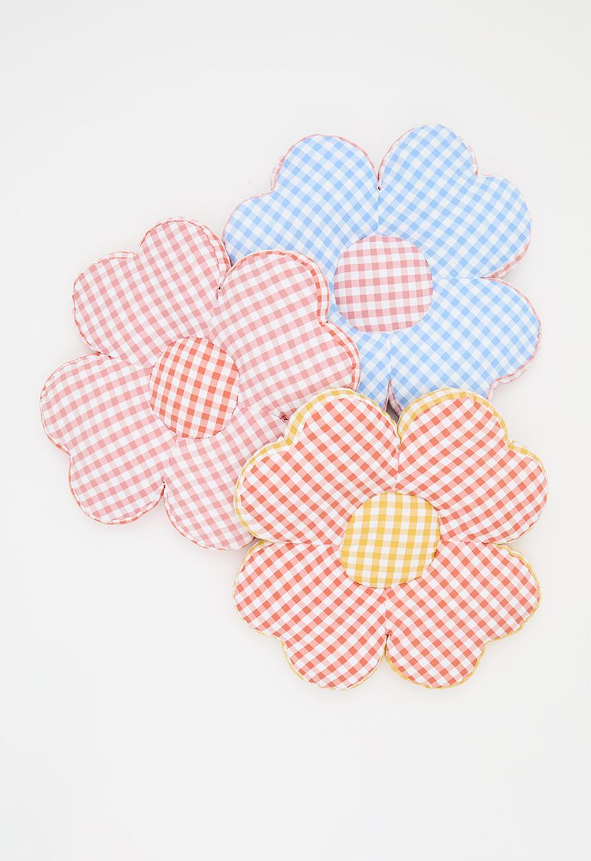 Pop Candy - Gingham flower-shaped cushion - pink/red