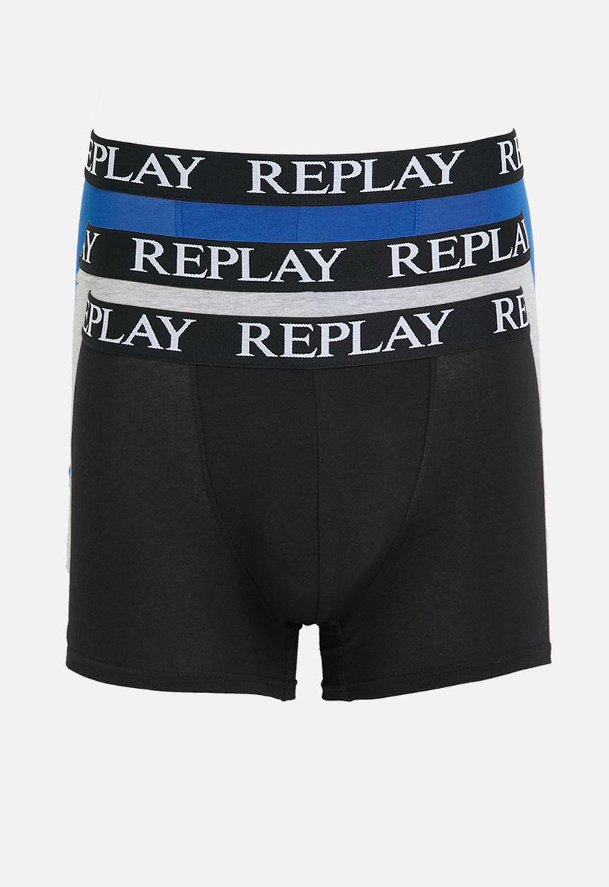 Replay - 3Pk Basic Cuff Logo Boxer  - Blue Multi