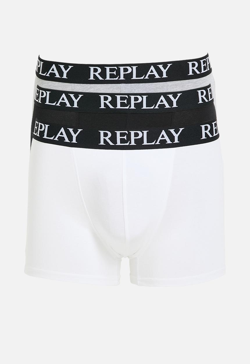 Replay - 3Pk Basic Cuff Logo Boxer  - White Multi