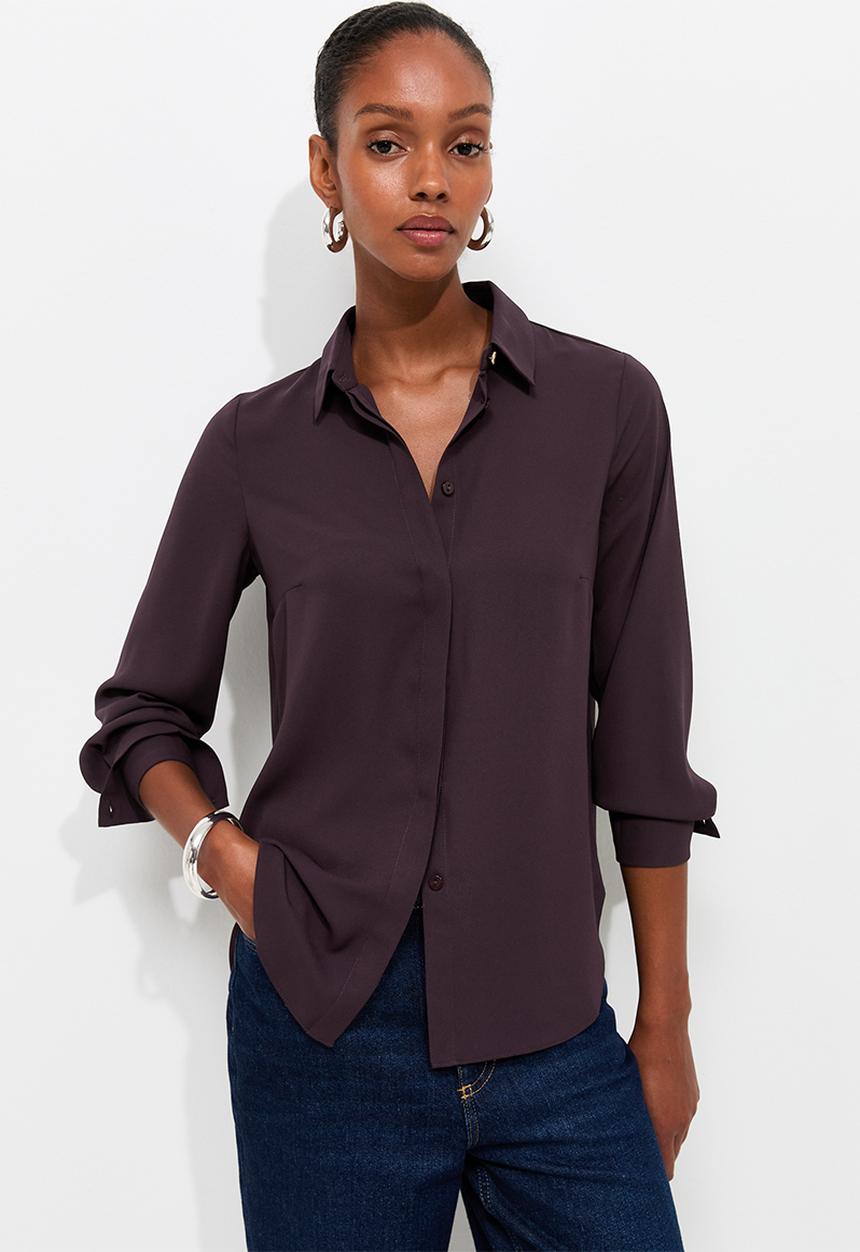 New Look - K Claire Plain Ls Shirt - Burgundy