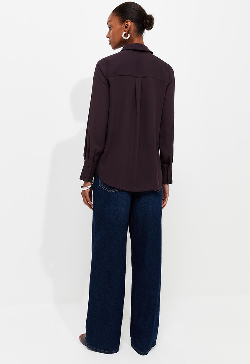 New Look - K Claire Plain Ls Shirt - Burgundy