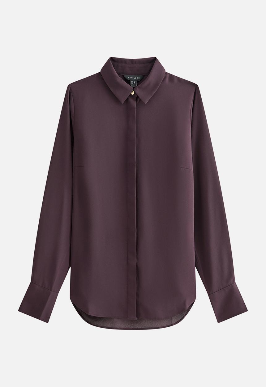 New Look - K Claire Plain Ls Shirt - Burgundy