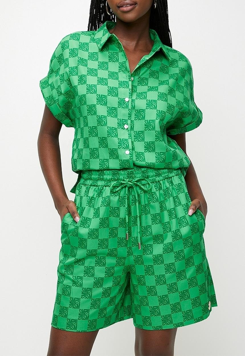 Steve Madden - Ladies Ayra Allover Printed Logo Shorts - Emerald