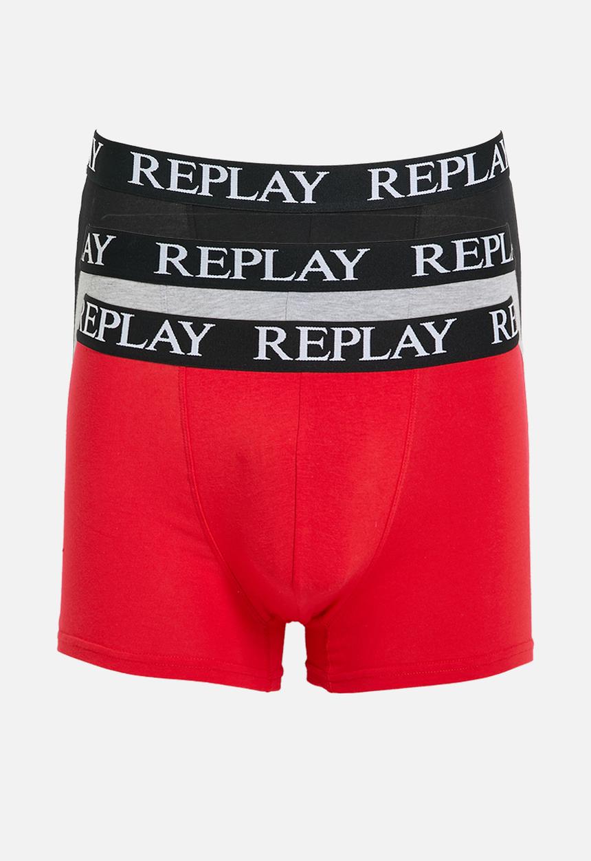 Replay - 3Pk Basic Cuff Logo Boxer  - Red Multi