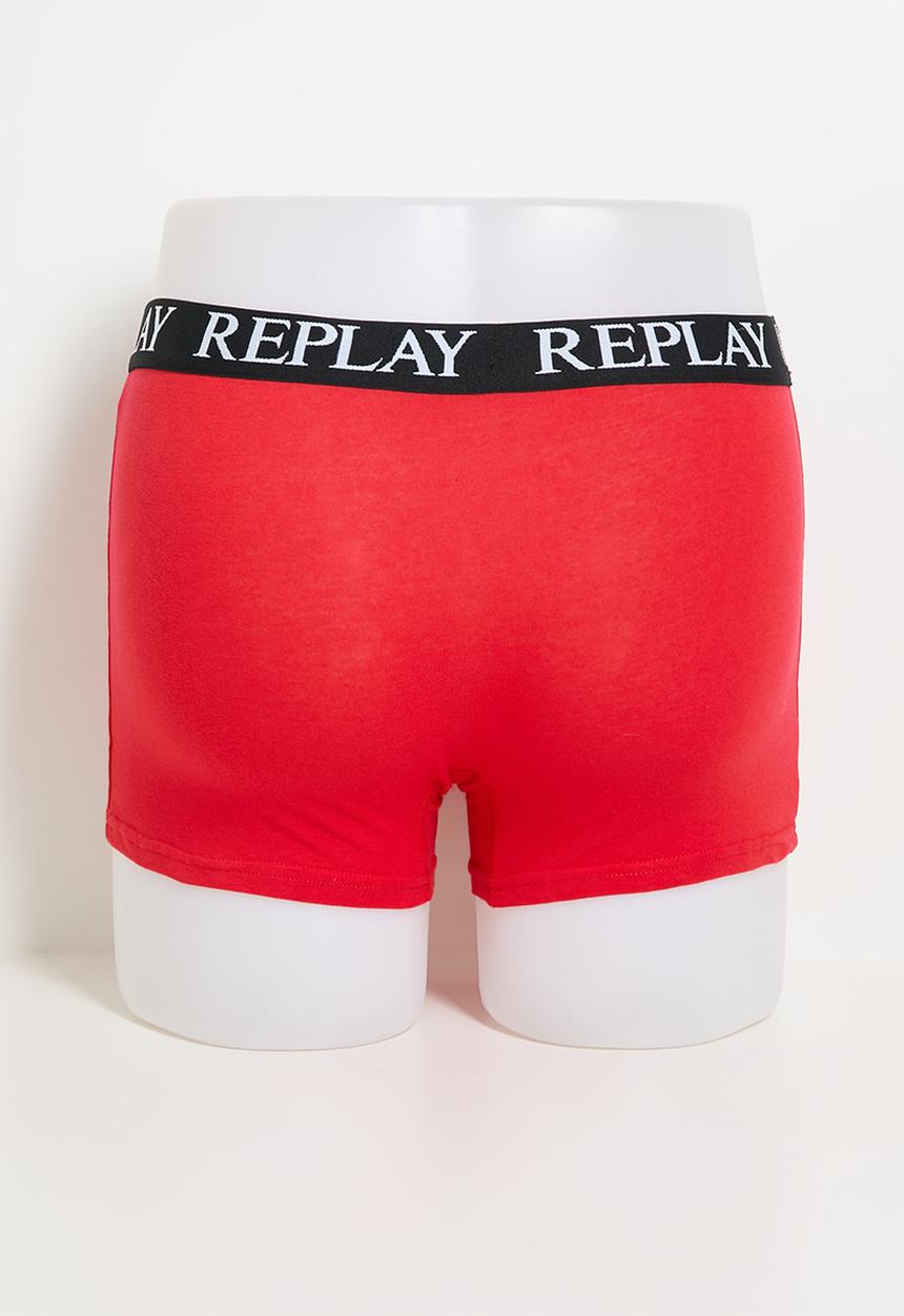 Replay - 3Pk Basic Cuff Logo Boxer  - Red Multi
