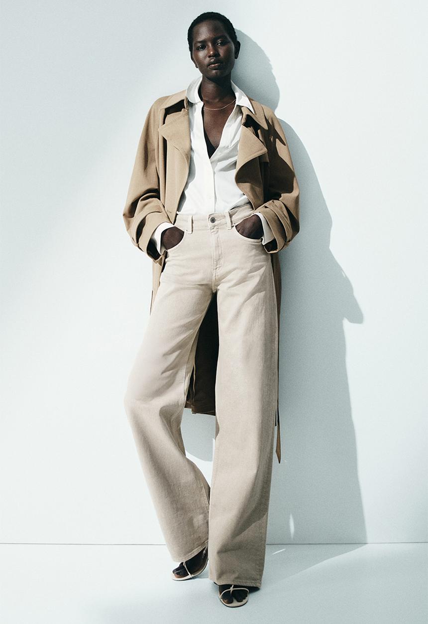 H&M - Wide high waist jeans - beige