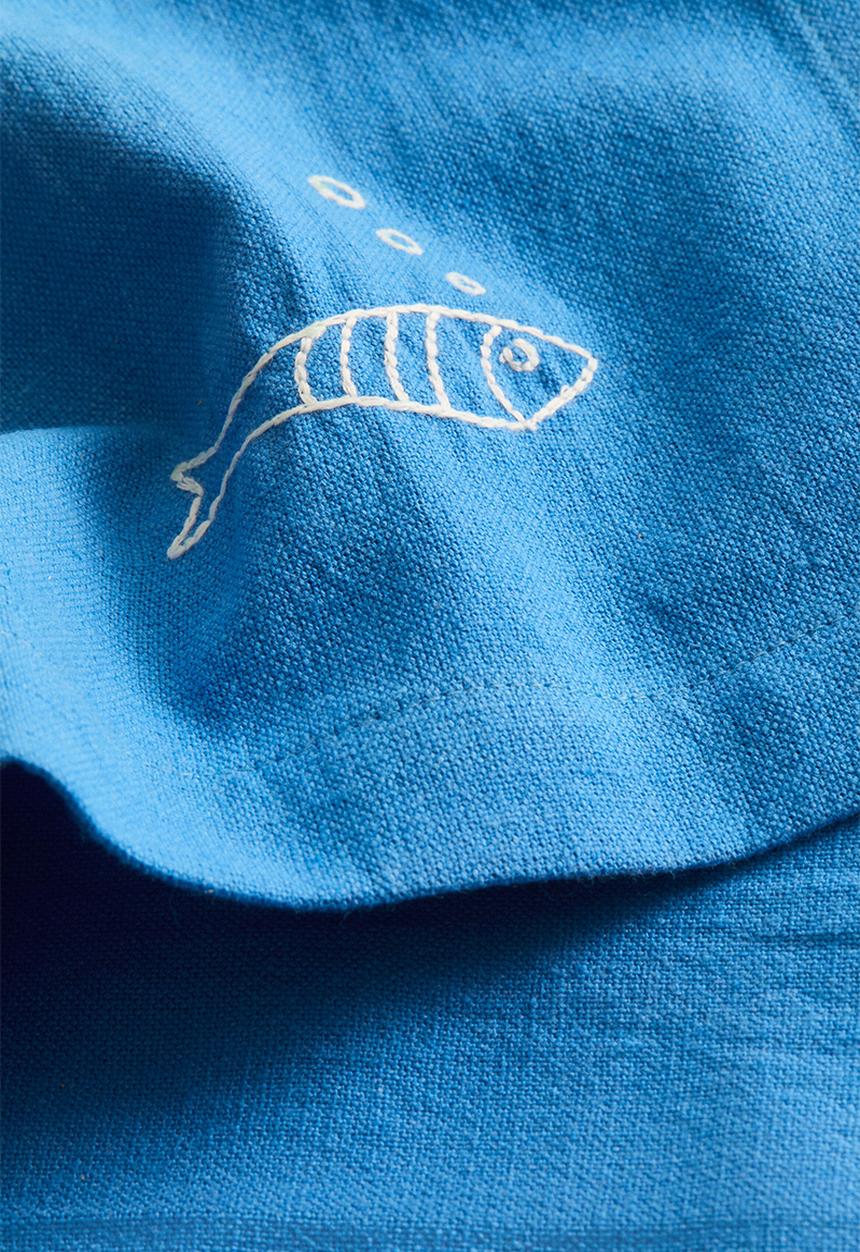 H&M - 4-Pack embroidery-detail linen-blend napkins - blue/fish