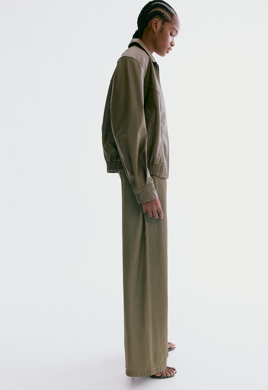 H&M - Satin drawstring trousers - dark khaki green