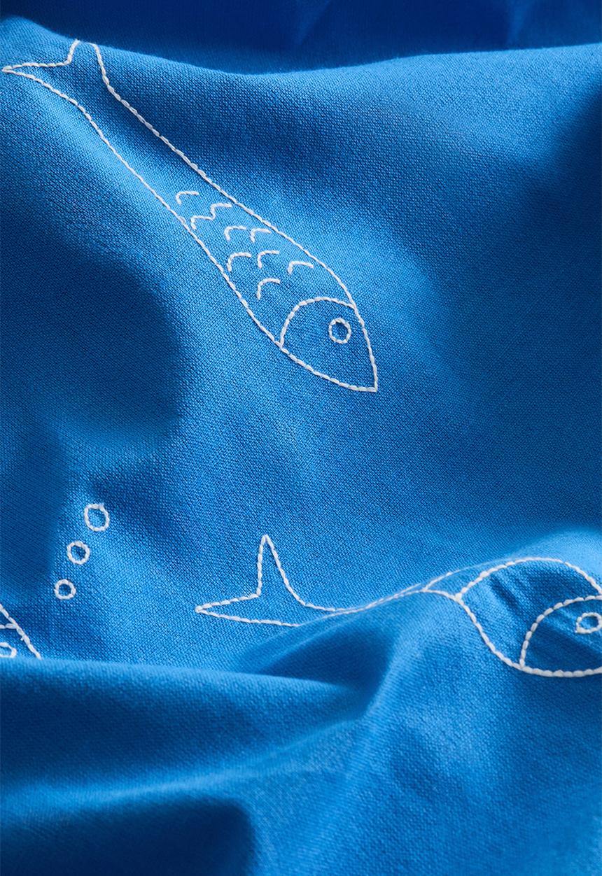 H&M - Embroidery-motif linen-blend tablecloth - blue/fish