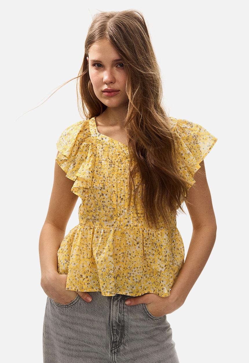 H&M - Frill-trimmed cotton top - yellow/floral