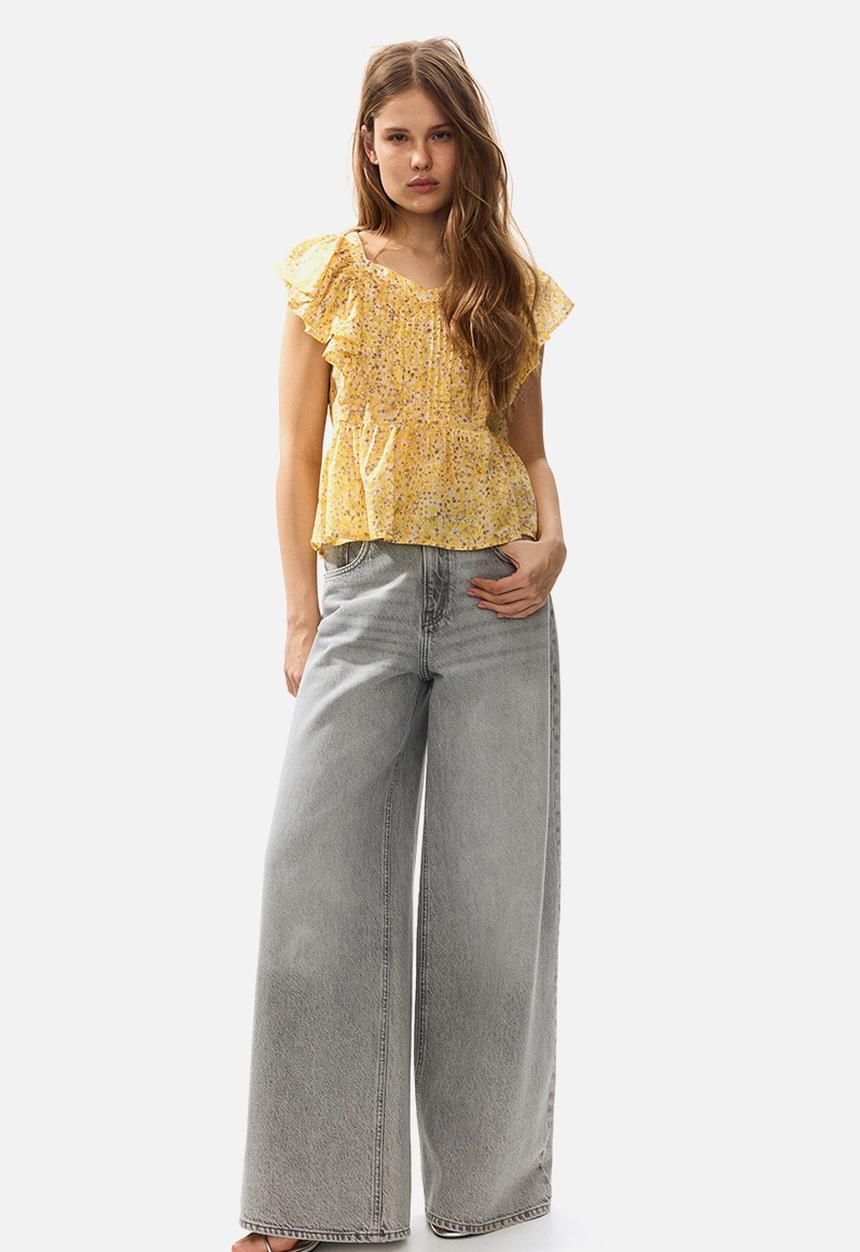 H&M - Frill-trimmed cotton top - yellow/floral