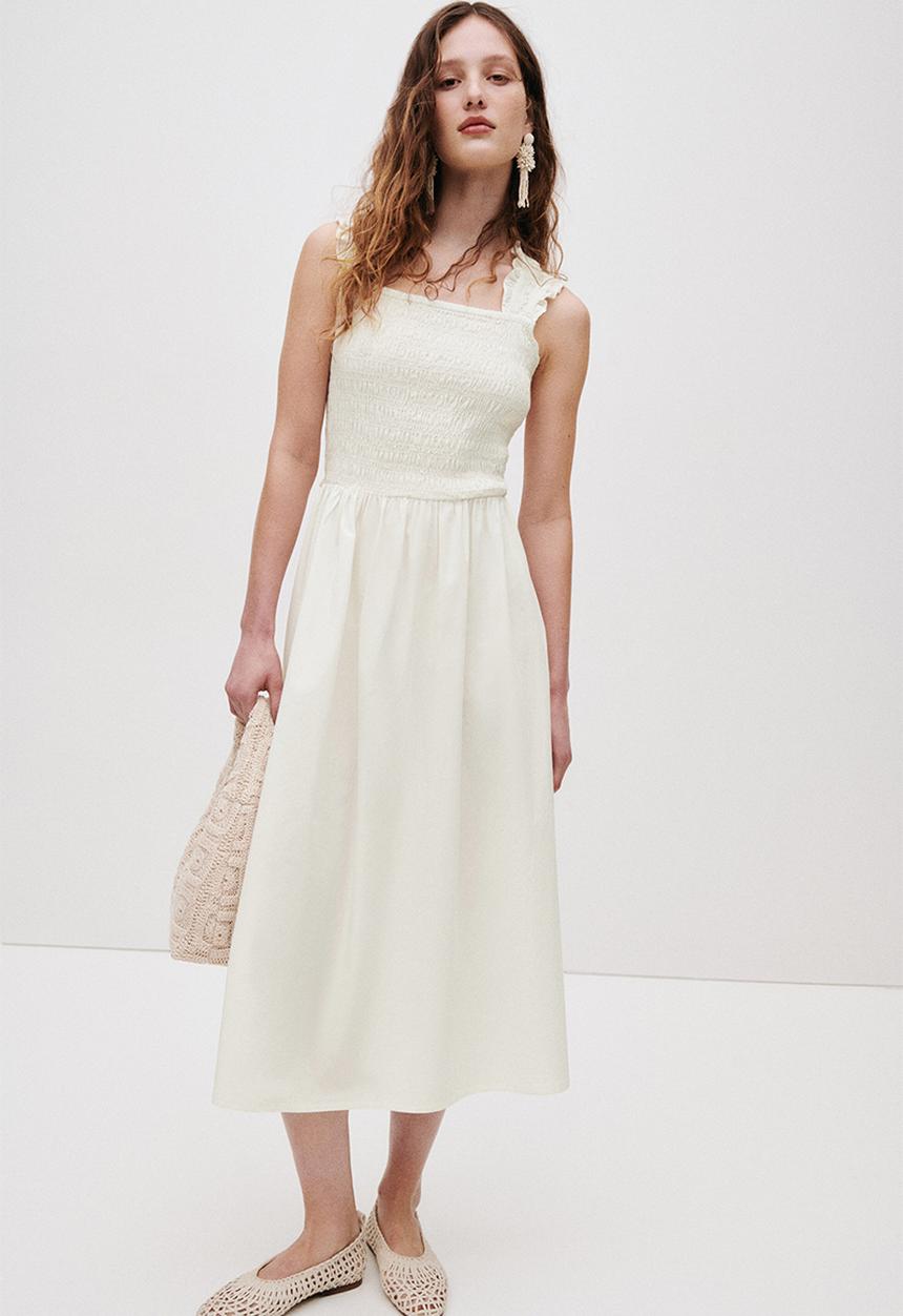 H&M - Smocked poplin dress - white